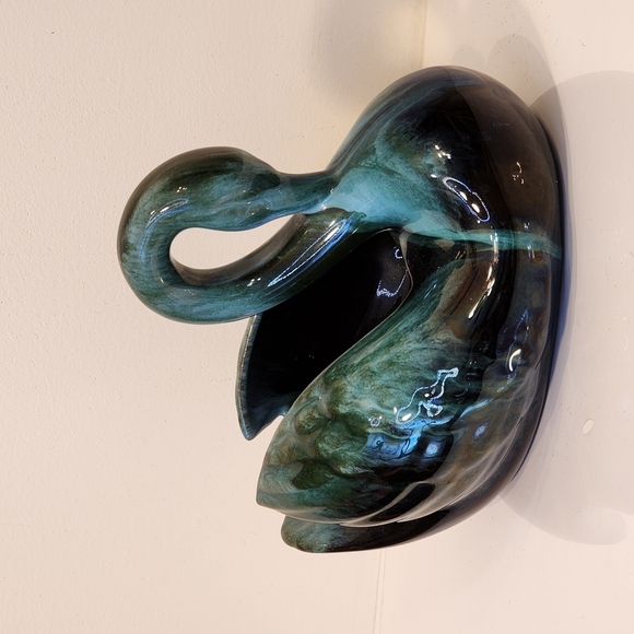 BMP Blue Mountain Pottery Swan Planter Bowl Canada Vintage 5"x7" Metallic Glazed - Picture 3 of 13
